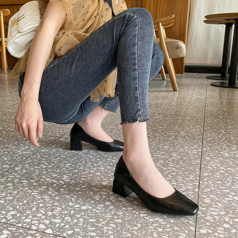 5cm高跟鞋玛丽珍女鞋真皮2025新款方头奶奶鞋粗跟小皮鞋配裙子鞋