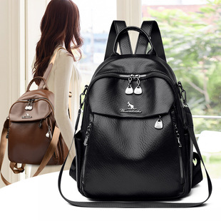 真皮高级感软皮双肩包女新款 轻便休闲通勤学生书包旅行大容量背包