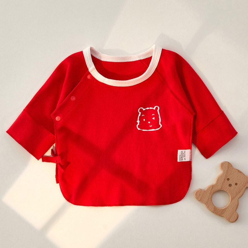 婴儿半背衣春秋纯棉长袖上衣初生和尚服四季款大红半背衣初生婴儿