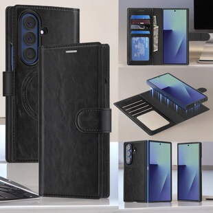 适用三星Z Fold3/4/5/6/7商务两用皮套Magsafe磁吸手机壳FRID防盗刷皮壳谷歌Pixel10 Pro Fold折叠翻盖保护套