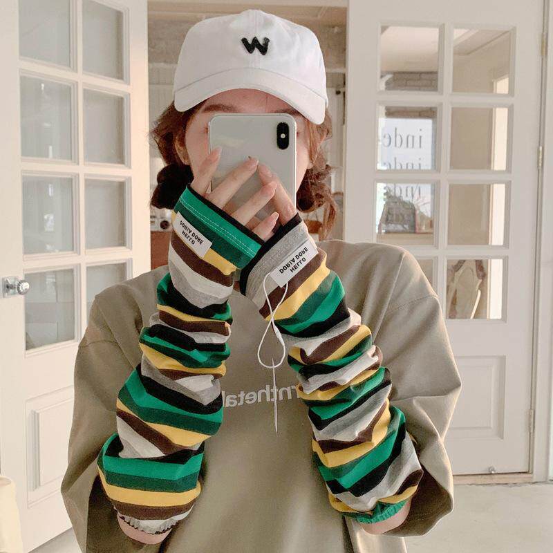 防晒条纹冰袖宽松女款防紫外线防勾丝夏薄款冰丝2025新款袖套护袖