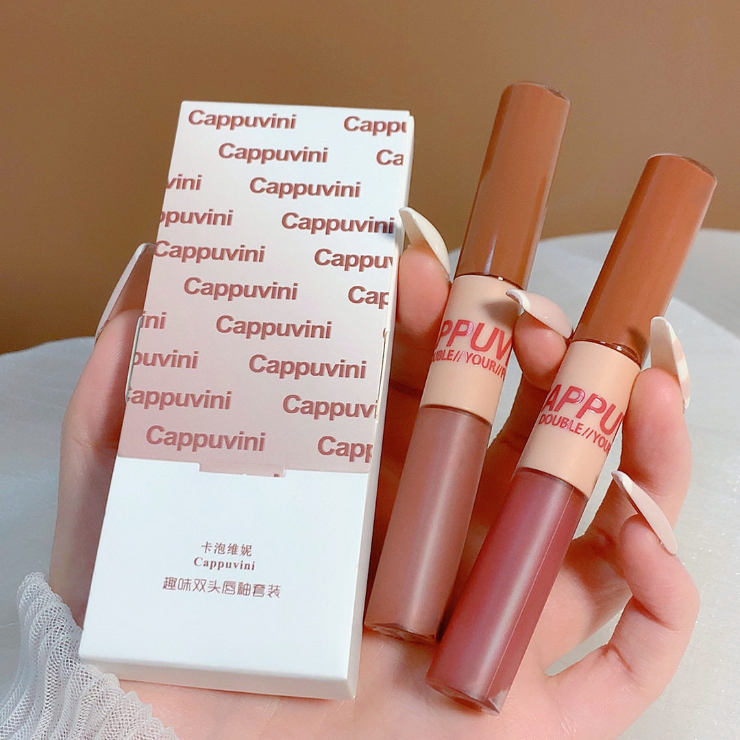Cappuvini趣味双头唇釉 丝绒雾面水光镜面嘟嘟唇玻璃唇蜜学生口红
