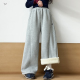 女童加绒卫裤2025年秋冬新款中大童撞色腰口弯刀阔腿裤运动裤长裤，童装裤子，祺儿童装
