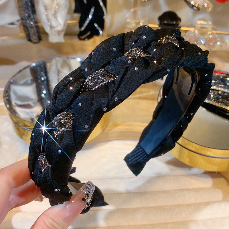 黑色水钻麻花发箍女ins