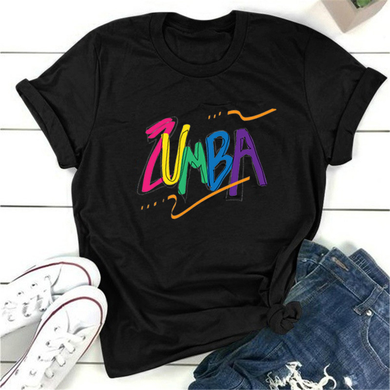 2024年跨境T恤亚马逊独立站女装短袖wish现货TEMU 尊巴舞蹈ZUMBA