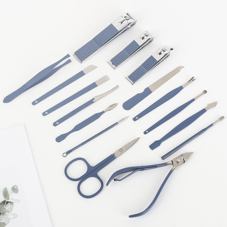 새로운 접이식 가방 손톱깎이 세트 말차 그린 16 피스 매니큐어 도구 세트 가정용 휴대용 손톱깎이 4 피스 세트