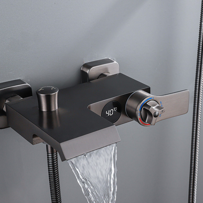 枪灰色白色恒温数显浴缸水龙头浴室卫生间淋浴花洒套装全铜混水阀