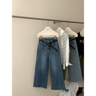 2026春松弛随性街头感时髦斜缝八分牛仔裤百搭中裤配腰带0507