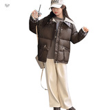 女童2025年冬季新款格子双领咖色小羊皮棉衣中大童冬加绒保暖棉服，童装棉衣，祺儿童装