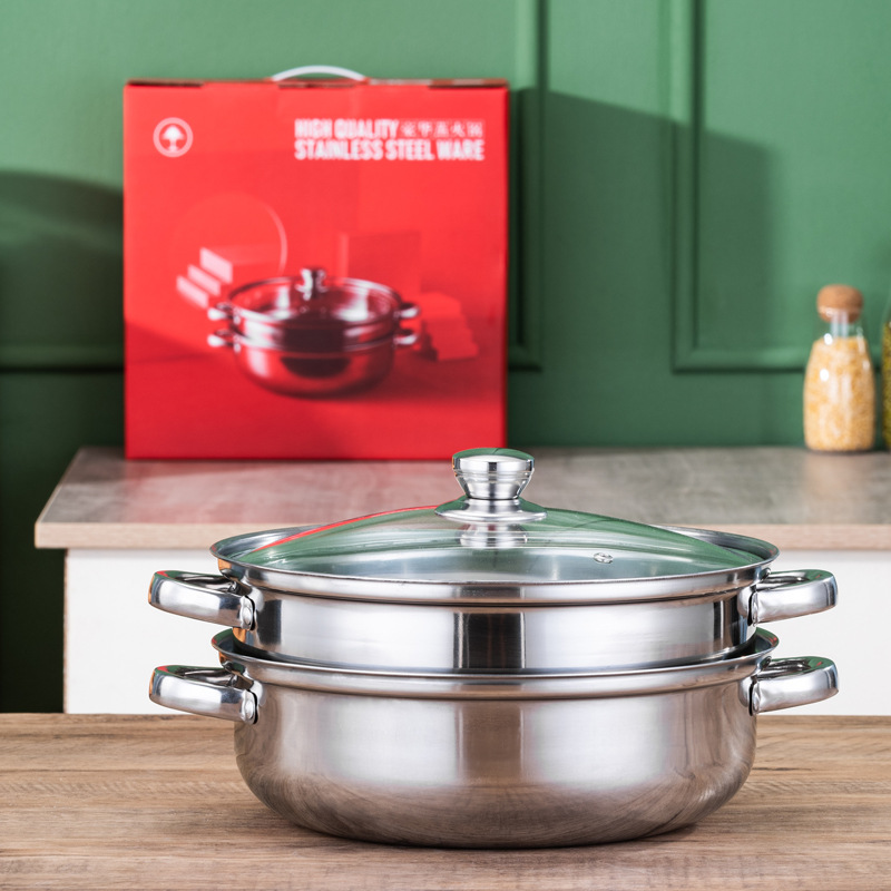 飞扬加厚不锈钢蒸锅二层双层汤蒸锅28CM大容量蒸汤锅火锅礼品锅具