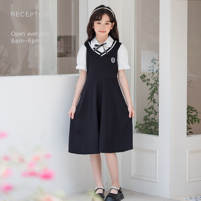 女大童衬衫领连衣裙夏季小学生女孩学院风裙子一大一小儿童姐妹装