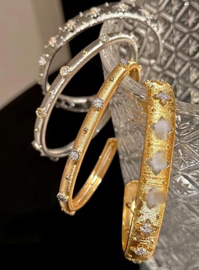 赤金手镯手镯拉丝包银绸缎带钻防掉光面绞丝镯子故宫青丝莫比乌斯