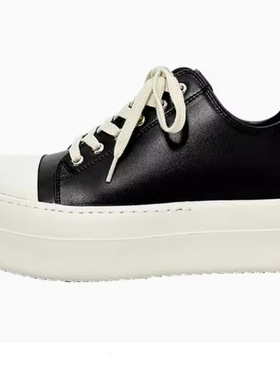 R O厚底黑色板鞋牛皮情侣款松糕鞋美式大头鞋通勤德比鞋女男鞋