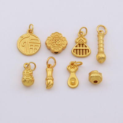 DIY古法哑金福字算盘花生毛笔手链项链福牌手工饰品配件吊坠