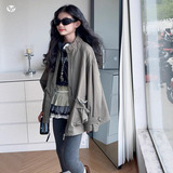 女童风衣外套2025秋季新款大口袋拉链衫中大童长袖上衣外穿套装潮，童装风衣，祺儿童装