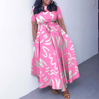 非洲印花短袖连衣裙 african women dresses casual ladies skirt