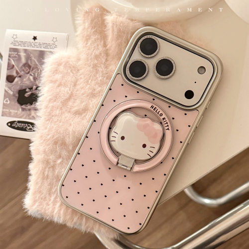 适用苹果17promax手机壳iphone16粉猫咪磁吸支架13少女爱心15电镀