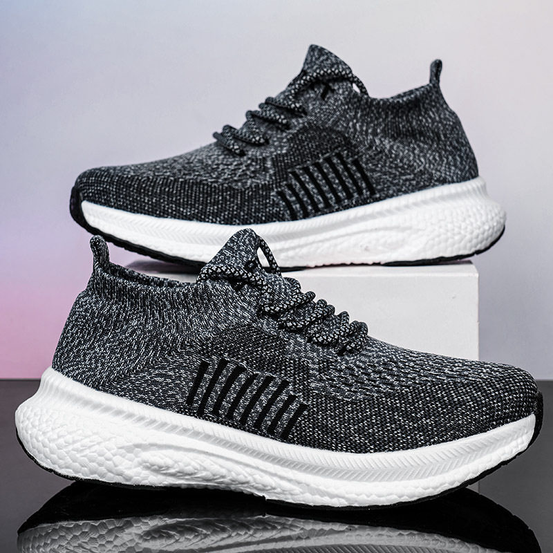 37 38小码男鞋运动鞋走路不累脚黑色通勤工作鞋高弹针织布鞋袜鞋