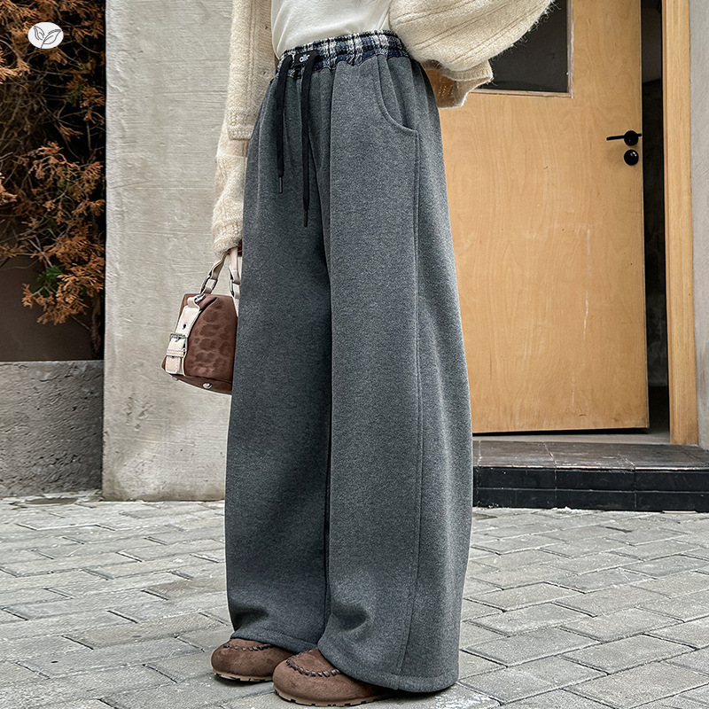 女童2025冬季新款腰口格子拼接时尚百搭休闲裤中大童户外加绒加厚，童装裤子，祺儿童装