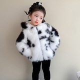 2025秋冬新款女童仿皮草大衣洋气儿童女皮毛一体连帽毛毛外套P85，童装外套，祺妙童装