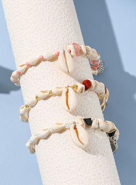 可爱风闺蜜骨头小狗女陶瓷童趣复古手饰天然海螺贝壳手串小众手链