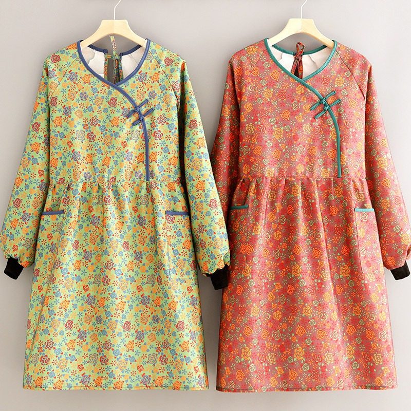 厨娘斜襟盘扣茶楼服务员中餐厅罩衣中式竹节棉长袖围裙围腰照衣，,家庭/个人清洁工具,袖套,淘宝优惠券,粉丝福利购,淘宝优惠卷