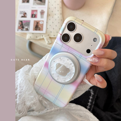 AceCase鎏金贝母小熊磁吸支架iphone17promax适用15手机壳苹果16软菲林13创意14