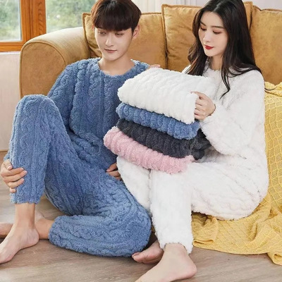 提花睡衣家居服舒棉绒情侣装男女