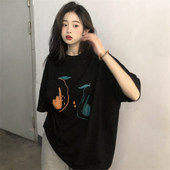 短袖 上衣潮 复古慵懒BF风设计感黑色打底衫 T恤女春装 2025新款