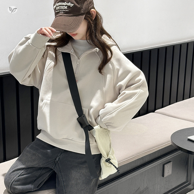 女童2025年春秋新款时髦半拉链连帽卫衣女大童户外洋气户外上衣潮，童装卫衣/绒衫，祺儿童装