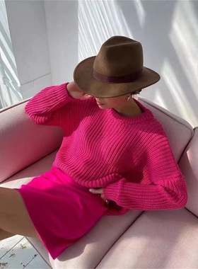 women sweater tops Autumn ladies blouse 女套头衫粗线纯色毛衣