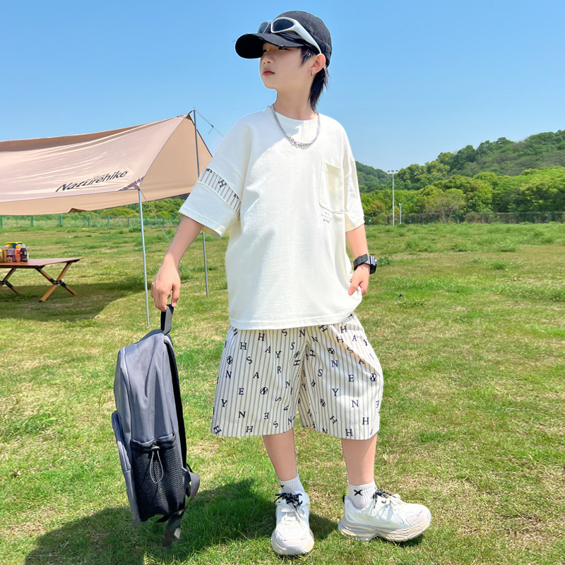 童套装夏装2025新款儿童夏季短袖薄款两件套大童韩版时髦夏款潮，童装休闲套装，祺妙童装