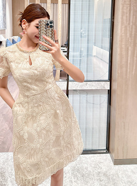 法式千金风蕾丝连衣裙女2025新款夏季重工刺绣显瘦收腰a字裙11655