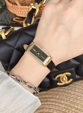 新款vintange中古风手表女表复古小众长方形细带气质石英女表金色