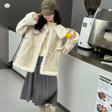 女童2025年冬季新款风皮毛一体外套女大童户外加绒保暖洋气上衣，童装外套，祺儿童装