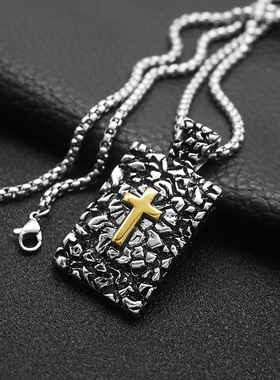 欧美十字架挂件吊坠项链盾牌钢男