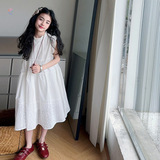 女童休闲棉布提花无袖连衣裙中大童蕾丝花边中长裙A字裙2025夏新，商品下架区，祺儿童装