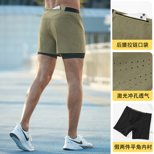带后腰口袋户外登山跑步短裤 男士 加大码 速干健身运动三分裤 带内衬