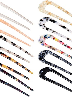 亚马逊跨境爆款醋酸亚克力发钗 简约盘发气质后脑勺丸子头U形发簪