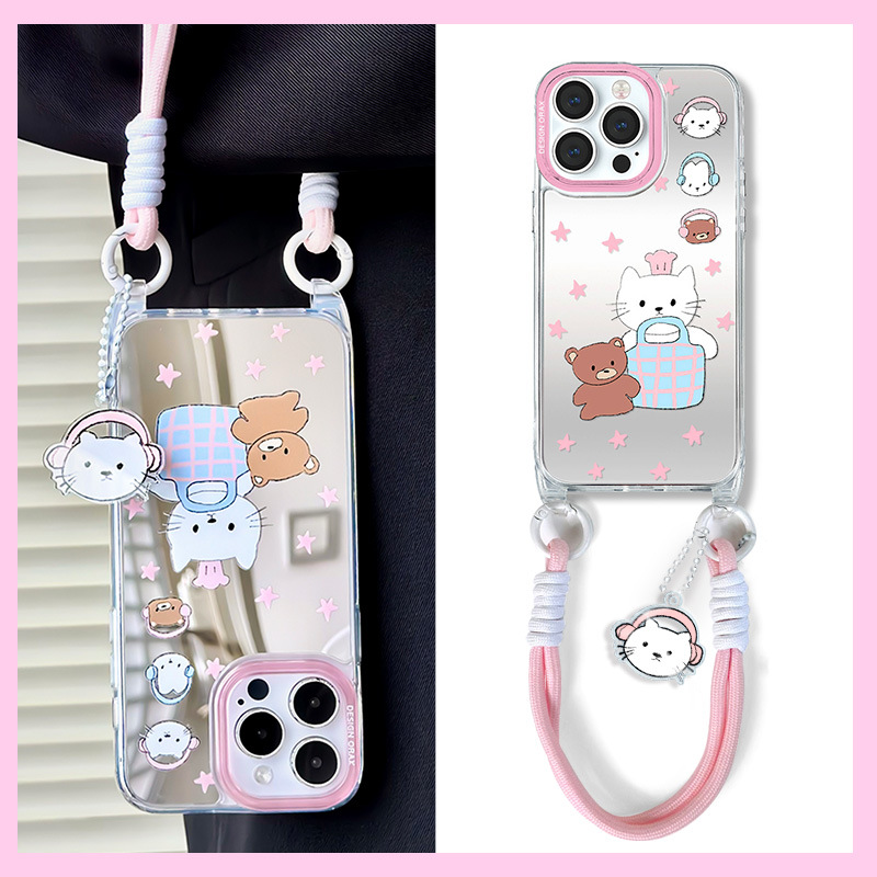 手提短绳可爱猫咪苹果高级感镜面