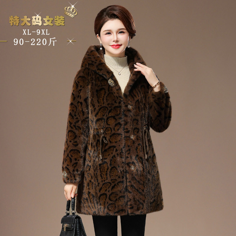 妈妈装皮草大衣豹纹2024年冬季
