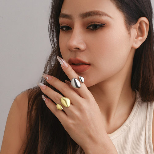 欧美跨境饰品  巴洛克圆形不规则弧度戒指ring光面素圈女生戒指