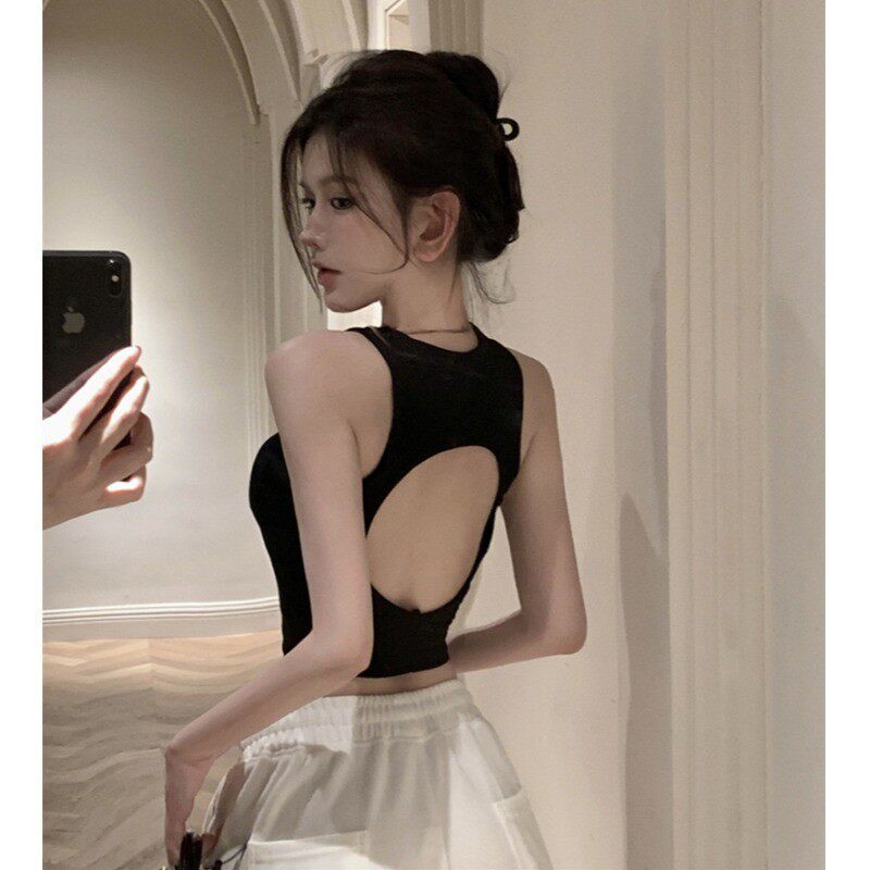 美式辣妹小吊带美背少女带胸垫外穿内搭固定杯设计感工字运动背心