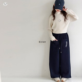 女童秋冬加绒卫裤2025新款刺绣阔腿裤中大童休闲直筒裤设计感长裤，童装裤子，祺儿童装