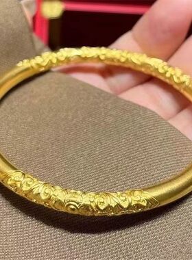 越南沙金5mm古法传承手镯 女士磨砂素圈实心合金镀金手镯货源