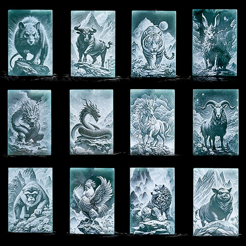 天然a货翡翠蓝水十二生肖影雕牌吊坠糯种玉石12生肖挂件顾人玉器