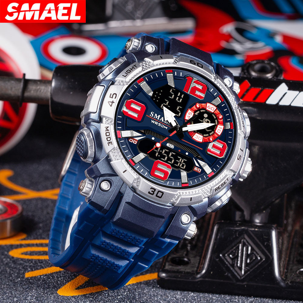 轻奢品牌smael斯麦尔双显电子手表青少年学生夜光防水运动潮酷表