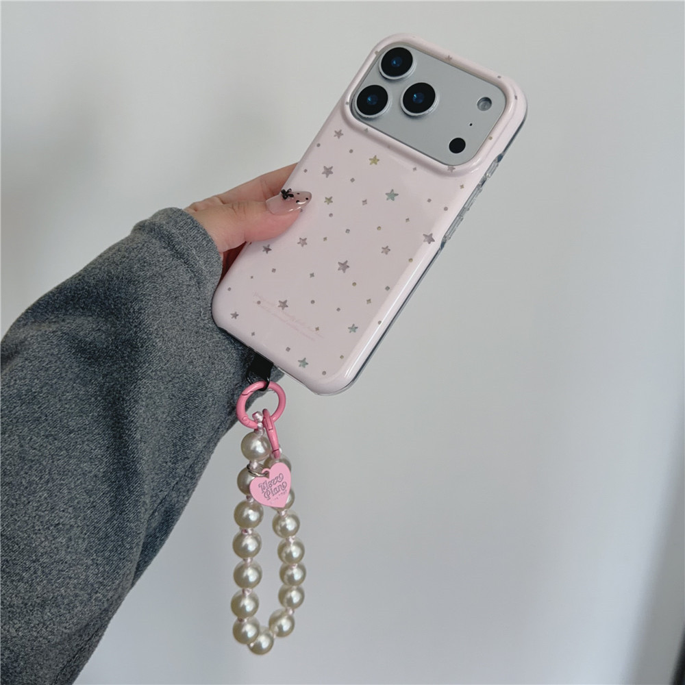 【MU MU MU】韩风简约粉底彩色星星适用iphone17Promax苹果16手机壳15珍珠14手链