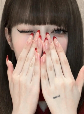 新年红色法式美甲纯手工穿戴甲精品长款显白成品美甲贴片假指甲贴