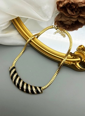 复古斑马纹满钻镶嵌经典黑金项链